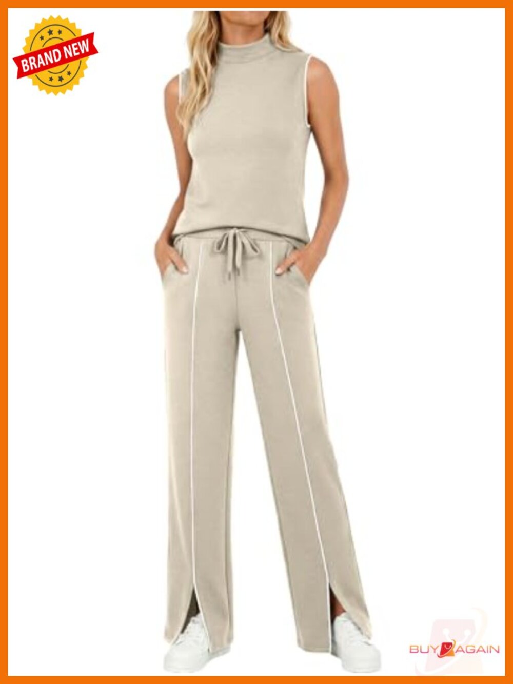 Sleeveless Wide Leg Pants Matching Set Polyester Blend